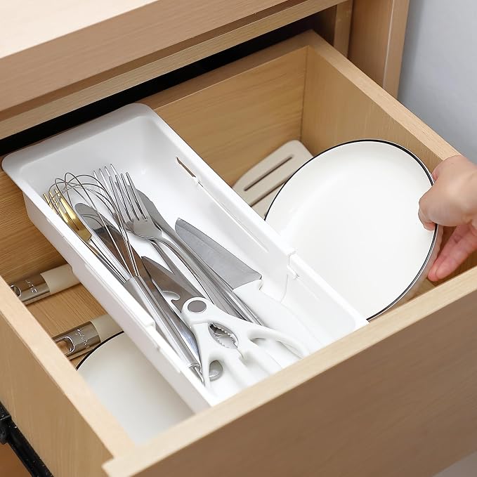 1 Pack Deep Drawer Organizer Adjustable Storage Bin(12.4-17.7")