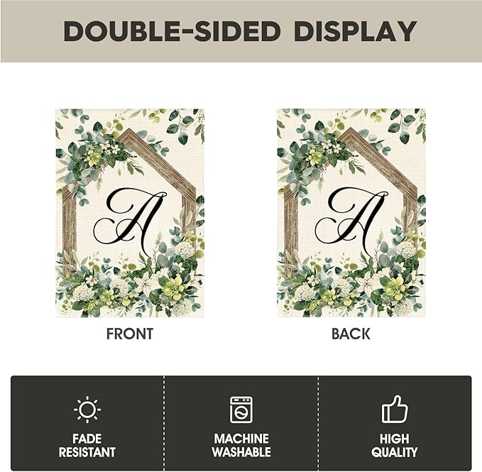 AVOIN colorlife Initial Letter A Monogram Garden Flag 12x18 Inch Double Sided Outside, Spring Floral Family Last Name Yard Decoration
