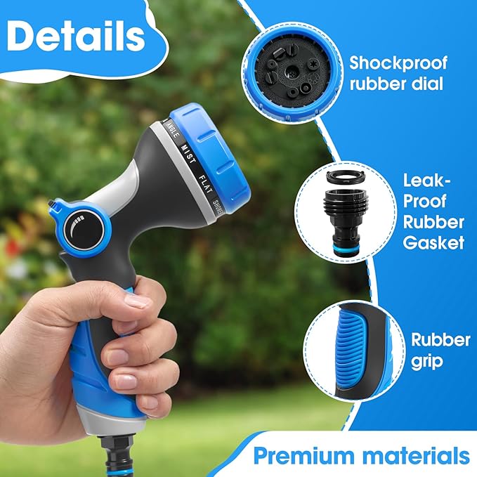 Garden Hose Nozzle,Hose Spray Nozzle with Adjustable 10 Watering Patterns,Slip Resistant High Pressure Water Hose Nozzle Sprayer for Plants & Lawns Watering,Car Washing and Pet Showering