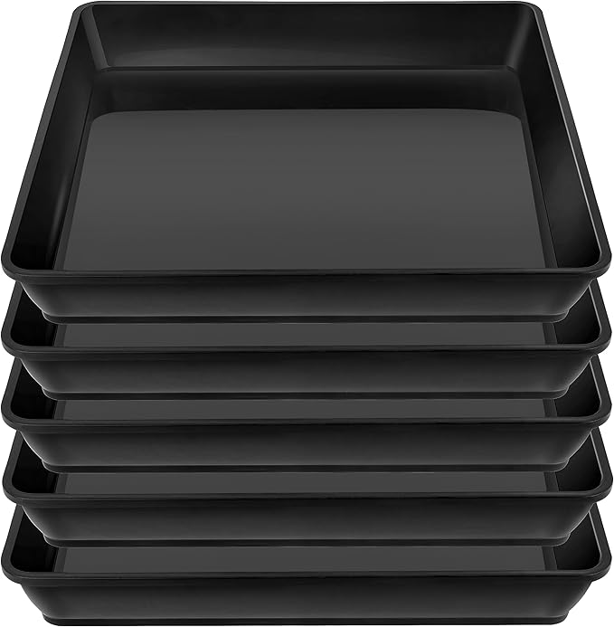 LWALRS Square Plant Saucer 14 Inch 5 Pack, Durable Plastic Plant Trays Plant Pot Saucers, Square Planters for Indoors and Outdoors Plants, Garden Large Plant Saucers for Pots Black.