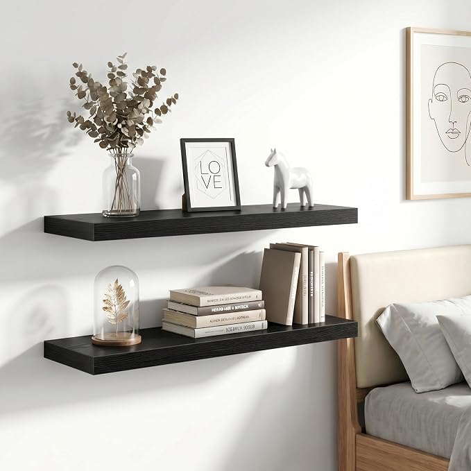 Vivelove 36 Inch Floating Shelves Wall Mounted for Display, 6.5 Deep Duty Shelves with Invisible Brackets for Living Room,Bedroom,Kitchen, Bathroom Storage & Decor,36" Wx6.5 Dx1.4 H - Black
