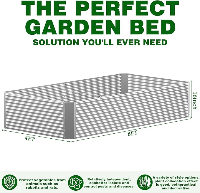 2 Pcs 8x4x1.4 ft Galvanized Steel Raised Garden Bed – Weatherproof Outdoor Metal Planter Box for Backyard Vegetable & Herb Gardening, Simple Install