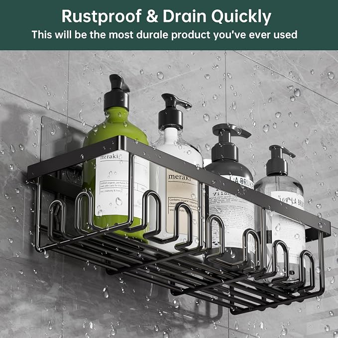 5-Pack Adhesive Shower Caddy for Bathroom & Home Decor Black