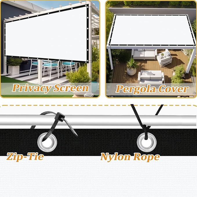 Shade&Beyond Customized Size 90% Sun Shade Cloth with Grommets, 5' X 14' Pergola Shade Cover Canopy, Mesh Tarp Sun Screens for Patio, Outdoor, Garden, Backyard GN01, White
