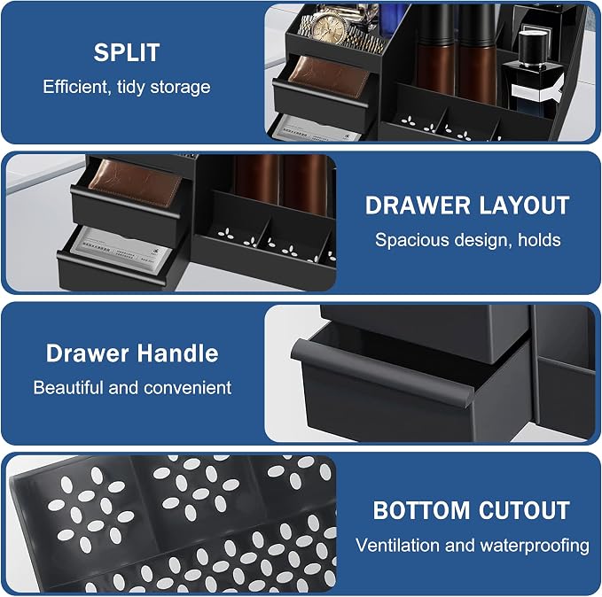 Bathroom Counter Organizer with Drawers,Cologne Organizer for Men | Bathroom Organizer, Bathroom Sink Organizer, Mens Cologne Organizer, Cologne Stand Organizer, Bedroom Essential Gifts for Men