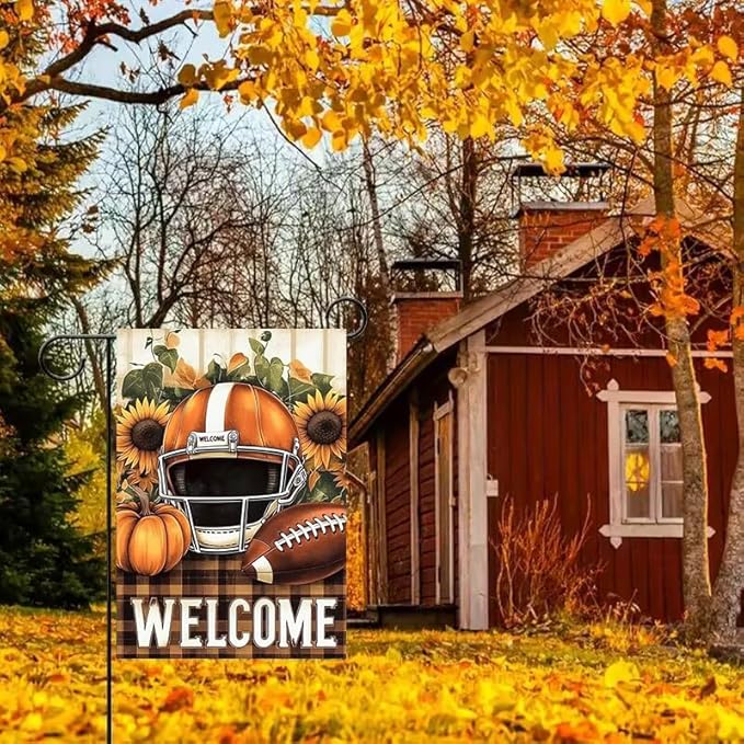 Fall Football Garden Flags for Outside 12x18 Double Sided, Small Burlap Seasonal Rustic Autumn Welcome Garden Flag Fall Decorations for Home Porch, Decorative Outdoor Yard Lawn Flags