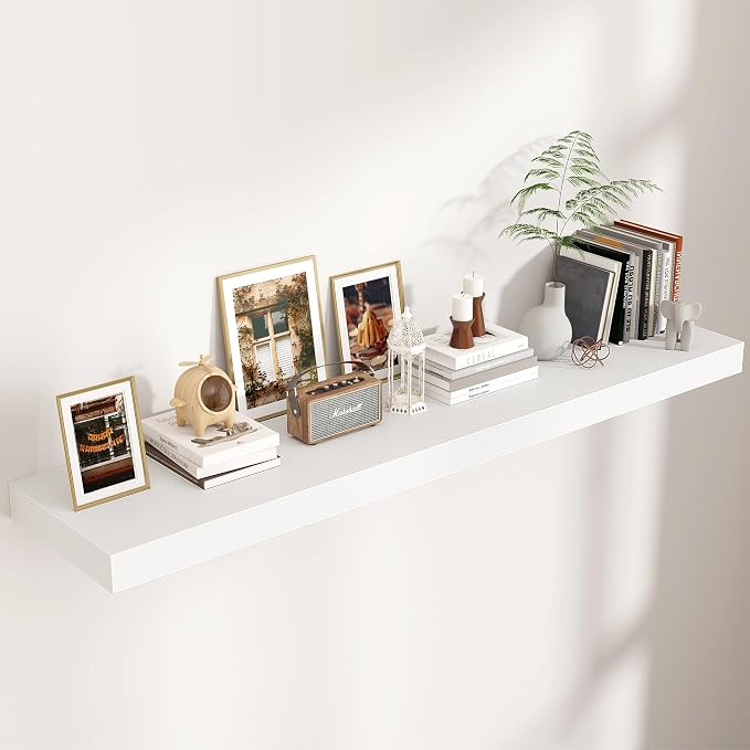 55 Inch Floating Shelves for Wall, 12"D Wood Storage Shelves, White Finish