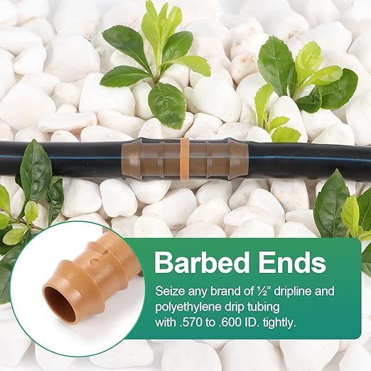 RedChili 30 Pcs 1/2 Inch Irrigation Tubing Coupling Fittings, 1/2" Drip Irrigation Barbed Coupler Connectors Fits 5/8", 1/2", .700" Drip Tubing for Garden Lawn Irrigation System