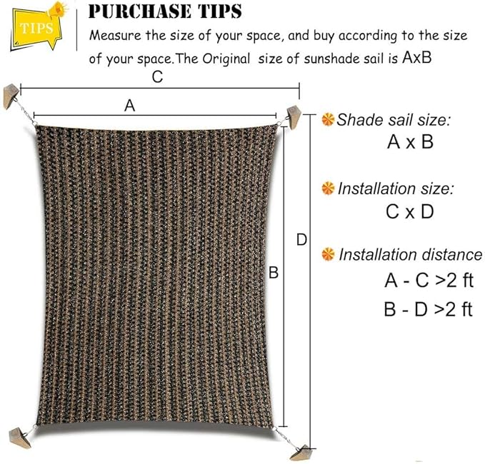 Sun Shade Sail Canopy, Patio Shade Cloth Outdoor Cover - Sunshade Fabric Awning Shelter for Pergola Backyard Garden Carport (Brown, 6' x 10' Rectangle)