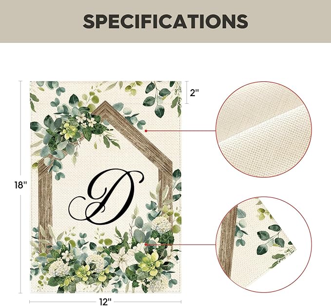 AVOIN colorlife Initial Letter D Monogram Garden Flag 12x18 Inch Double Sided Outside, Spring Floral Family Last Name Yard Decoration
