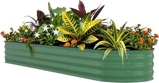 GarveeLife 8x2x1.5 ft Galvanized Raised Garden Bed - 18“ Tall Metal Planter Box for Vegetables, Flowers, Herbs, Rust-Resistant Outdoor Garden Box, Easy Assembly Raised Beds for Gardening, Green