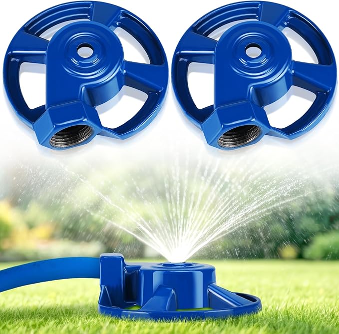 Domensi 2 Pack Cast Iron Lawn Sprinklers for Yard Heavy Duty Metal Garden Water Sprinkler American Threaded Joints for Lawn Garden Yard Irrigation System, Blue