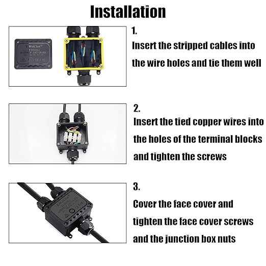 Waterproof Junction Box IP68, 3 Way M25 Plastic Electrical Box, 2 PCS for Outdoor Underground Use, Landscape Garden Tunnel Lights