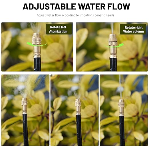 360° Adjustable Drip Irrigation System - 66FT Garden Watering System with 22 Nozzles, Garden Irrigation System, Greenhouse Accessories, Atomizing System for Yard, Lawn, Plants, 5/16 inch Tubing