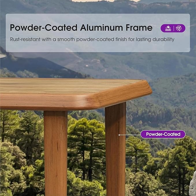 PURPLE LEAF Bar Rectangular Table Patio Modern Pub Dining Table with Weather Resistant Top Indoor and Outdoor Deep Teak