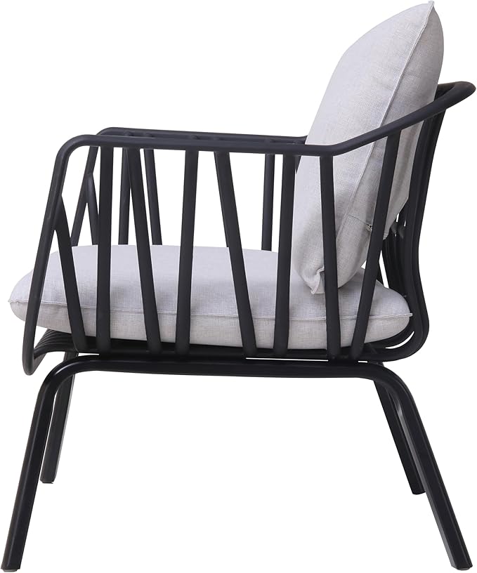 Christopher Knight Home Outdoor Club Chair, Arm Chairs with Cushions, Modern Patio Basket Bucket Seating, Black Basket Weave Chair Sets for Poolside Patio, Plastic Club Chairs Set of 2, Grey