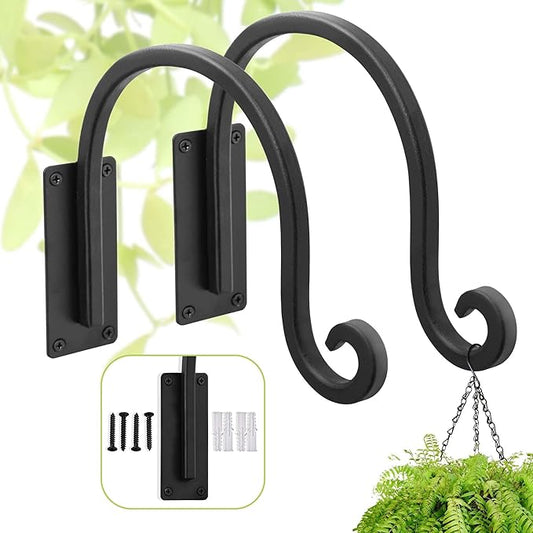 Lifyzoon Heavy Duty Plant Hanger Bracket (8"/Black) -2 Packs, 35lbs Weight Capacity - Outdoor Hand-Forged Hanging Plant Bracket Durable and Stable Bird Feeder Hanger