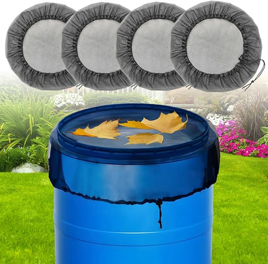 4 Pcs Rain Barrel Mesh Cover, 39.4 inch Water Collection Bucket Net with Adjustable Drawstring, Filter Screen for Outdoor Garden Rain Barrel Accessories, Prevent Fallen Leaves From Entering The Bucket