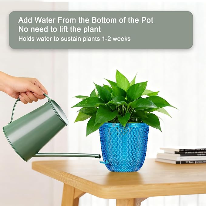 QCQHDU Self Watering Hanging Pots, 2 Pack 5.7 Inch Hanging Planters for Plants Indoor, Flower Pots with Drainage Holes and 3 Hooks Chains for Garden Home (Klein Blue)
