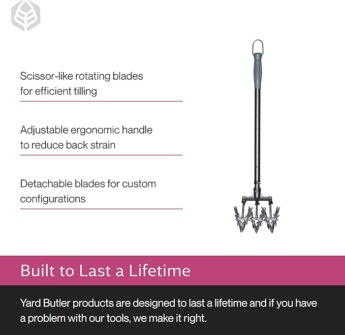 Yard Butler- Rotary Cultivator - Durable Garden Cultivator for Healthy Soil - Customizable Tiller to Meet Garden & Lawn Needs - Ergonomic Gardening Tool Design - Standard Packaging