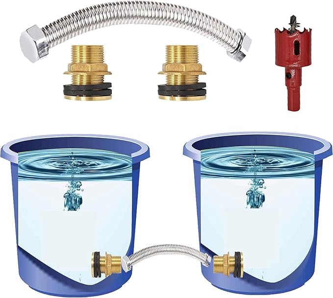 Hose Bulkhead Fitting Rain Barrel Water Tank Connector Fittings Bulk Head Connectiond Rain Barrel Kit Double Sided Hose Connector with Hole Opener (3/4" Male+Pipe+Hole Saw)