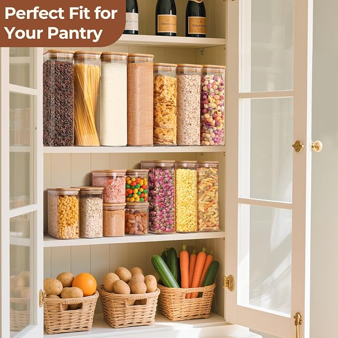 ComSaf Glass Storage Containers with Lids 2 Qt, Set of 3 Cereal Containers