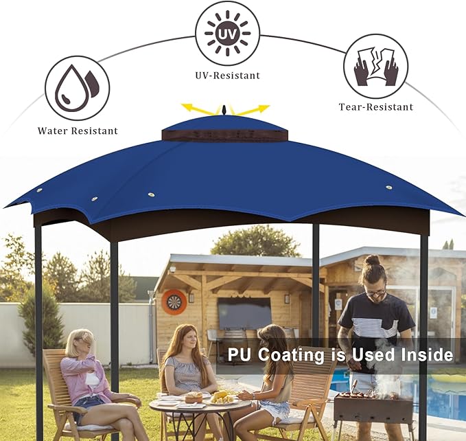 10x12 Gazebo Canopy Replacement Top Cover, Double Tiered Waterproof Canopy Roof for Lowe's Allen Roth Gazebo #GF-12S004B-1(Blue)