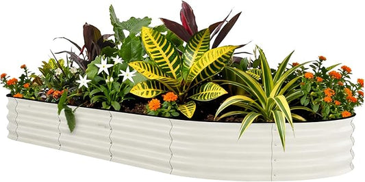 GarveeLife 8x4x1.5 ft Galvanized Raised Garden Bed - 18“ Tall Metal Planter Box for Vegetables, Flowers, Herbs, Rust-Resistant Outdoor Garden Box, Easy Assembly Raised Beds for Gardening, Beige