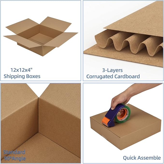 Hoikwo 12x12x4 Thin Shipping Boxes Set of 15