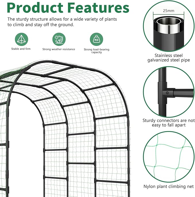 SUNYRISY Garden Arch Trellis for Climbing Plants Outdoor, 88" x 88" x 88" Metal Core Tall Archway Tunnel Plant Support for Cucumber Tomato Flowers Vegetables and Garden Gazebo