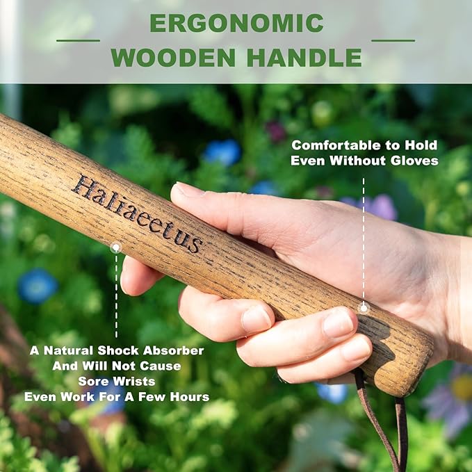 Haliaeetus Triangle Head Hoe, 15'' Scuffle Hoe for Weeding Precisely in Raised Bed, Stainless Steel Rogue Hoe for Weeding in Push-Pull Motion, Push Pull Hoe with Compact Size for Weeding Between Plant