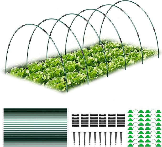 30Pcs Garden Hoops for Raised Beds, 6Sets Greenhouse Hoops Grow Tunnel, Rust-Free Fiberglass Support Hoops Frame for Netting Shade Cloth Cover, DIY Plant Support Garden Stakes