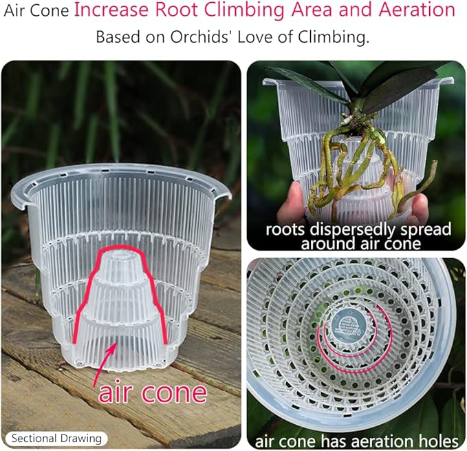 5 inch Clear Orchid Pots with Holes and Saucers for Repotting,Pack of 4,Small Plastic Orchid Planters Provide Good Air Circulation,Nursery Pots for Succulents,Herbs,Aloes,Mint