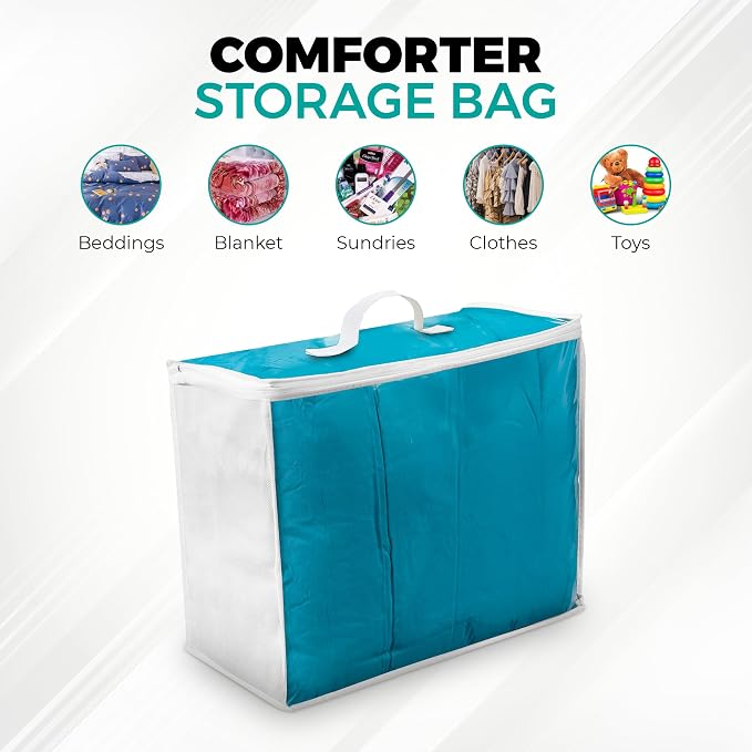 VitalUp 3 Pack Clear Plastic Storage Bags, Durable Zippered Storage Bags for Comforters, Blankets, Clothes, and Bedding - Breathable Nonwoven with Clear Front for Easy Organizing, 20x20x8