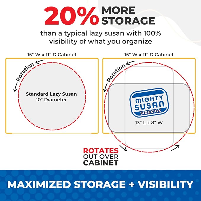 Mighty Susan 1-Tier Lazy Susan Organizer for Cabinet, Steel Reinforced | Steel-Reinforced Single Shelf, Holds Up to 30 lbs, Magnetic Detent, Non-Slip Silicone Mat, BPA-Free, Patented USA Design