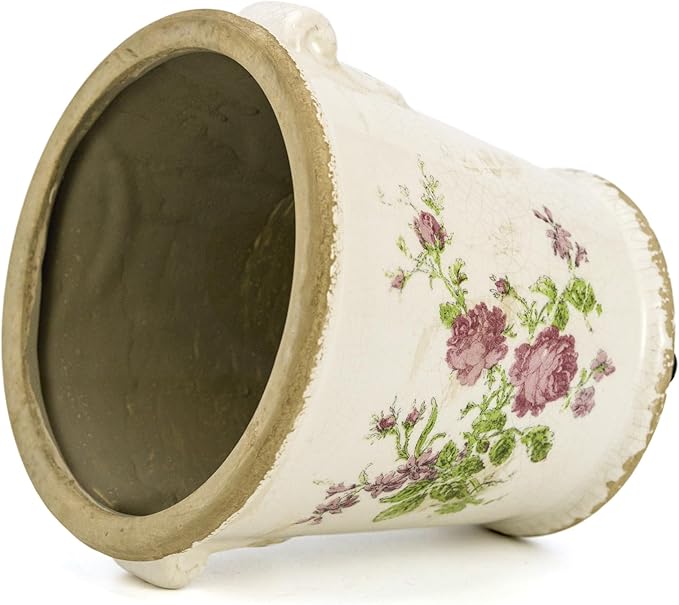 Dosayes Vintage Ceramic Flower Pot with Drainage Holes and Handle,Ice Crack Country Rustic Planters for Indoor Outdoor,Tuscan Decor,Home and Garden Decor,Gardening Present