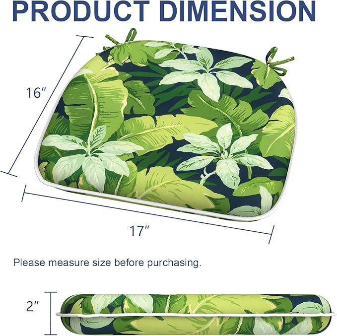 Outdoor 16"x17" Chair Pads Set of 4, Water Resistant Patio Chair Cushions with Ties, Seat Cushions for Home Garden Furniture Decoration, Jungle Leaves