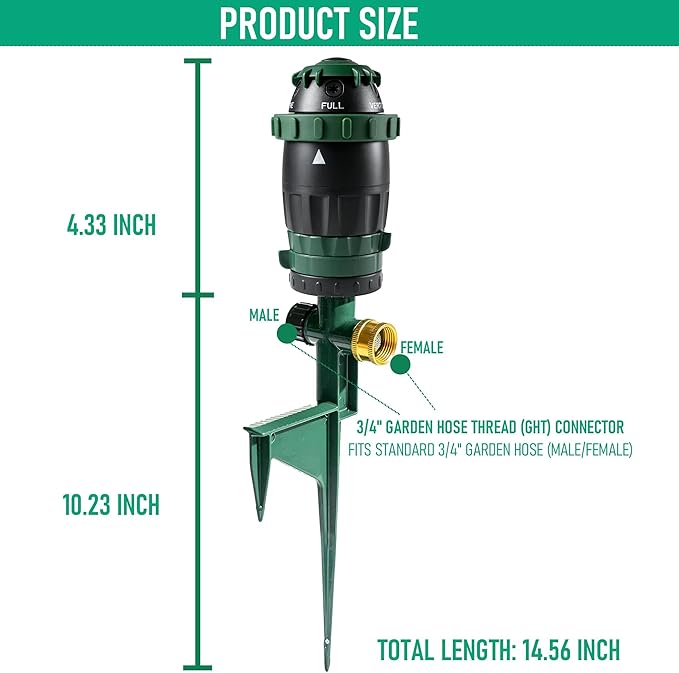 Hourleey 2 Pack Gear Drive Sprinkler for Yard, Heavy Duty 5-Pattern 360 Degree Rotary Water Sprinkler with Spike Base, Durable Lawn Sprinkler with 3/4 Inch Adapters for Large Area Garden