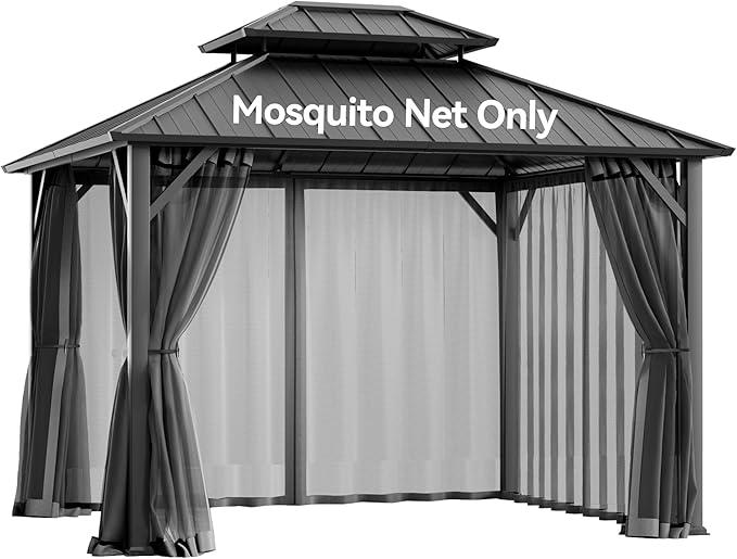 Covered Outdoor Universal Gazebo Mosquito Netting 10'x10' Replacement, 4-Panel Screen Walls with Double Zipper for Outdoor PatioCanopy Garden Gazebos, Dark Gray and Black