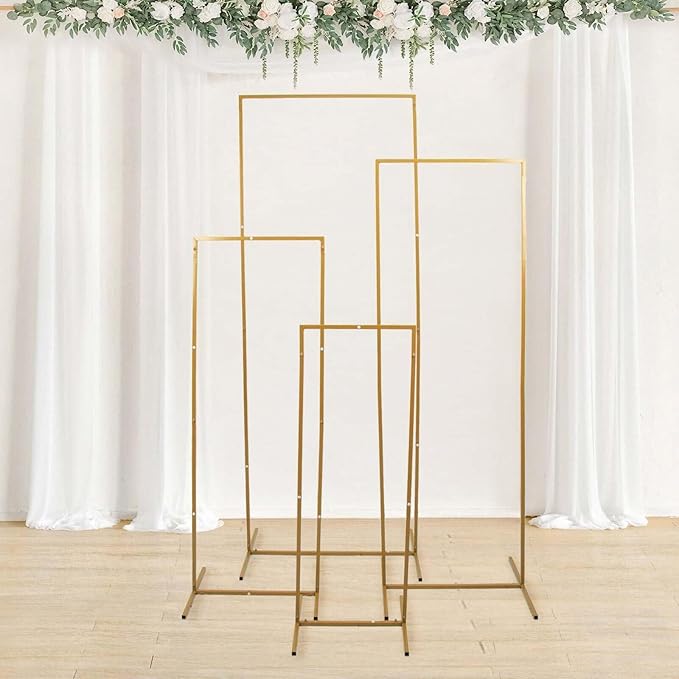 Efavormart Set of 4 Gold Metal Rectangular Wedding Arches, Assorted 3.5ft to 6.5ft Backdrop Stands for Tiered Modern Floral and Balloon Staging