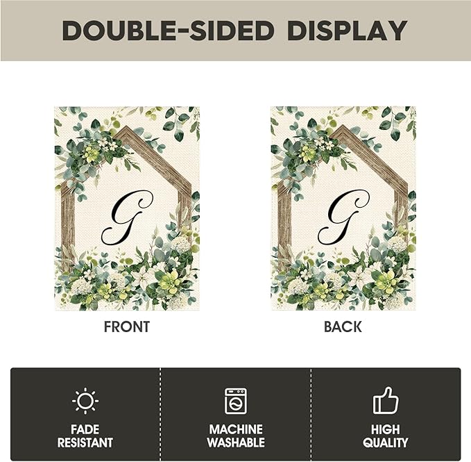 AVOIN colorlife Initial Letter G Monogram Garden Flag 12x18 Inch Double Sided Outside, Spring Floral Family Last Name Yard Decoration