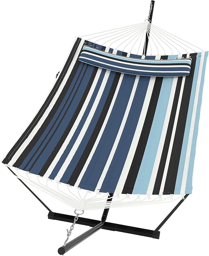 Garvee﻿ 2 Person Hammock with Stand for Outside, Double Hammock with Stand and Pillow, Max 450 Lbs Capacity with Balance Rope, Large Hammock for Outdoor Patio Backyard Poolside