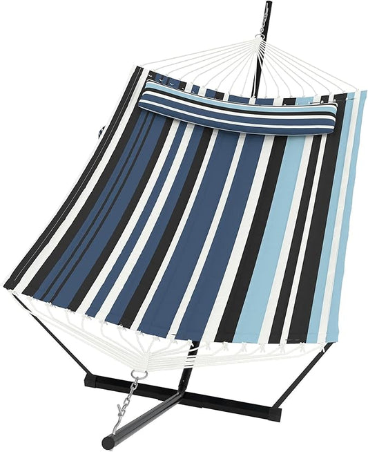Garvee﻿ 2 Person Hammock with Stand for Outside, Double Hammock with Stand and Pillow, Max 450 Lbs Capacity with Balance Rope, Large Hammock for Outdoor Patio Backyard Poolside