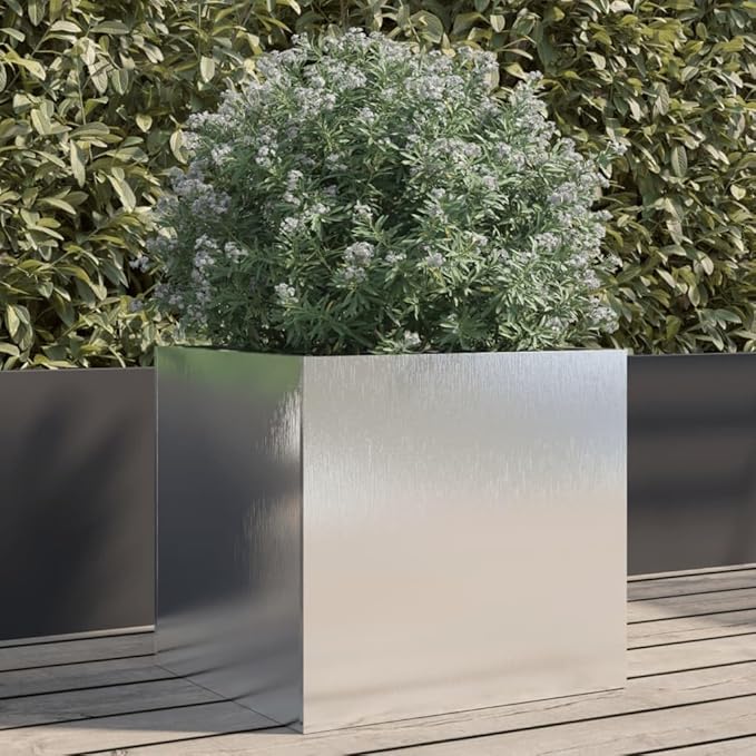 Modern Stainless Steel Planter Silver Medium Durable Rust-Resistant Indoor Outdoor Use for Balcony Terrace Patio Garden Plant Container