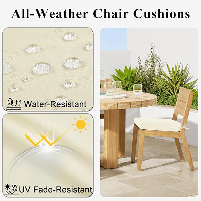 Topotdor Outdoor Chair Cushions for Patio Furniture,Waterproof Patio Chair Cushions Set of 2,Indoor/Outdoor Round Corner Chair Seat Cushion with Ties,18"x18"x3" Cream