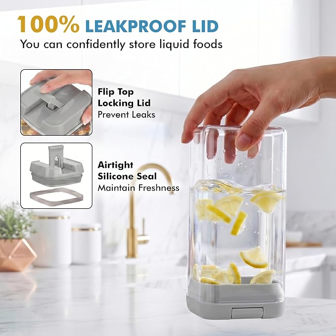 Shazo 6 PC 1.2L Airtight Food Storage Containers with Lids BPA Free Plastic | Clear Food Storage Containers with Easy Lock Leakproof Lids for Kitchen & Pantry Organization, Snacks, Pasta, Cereals & Beans