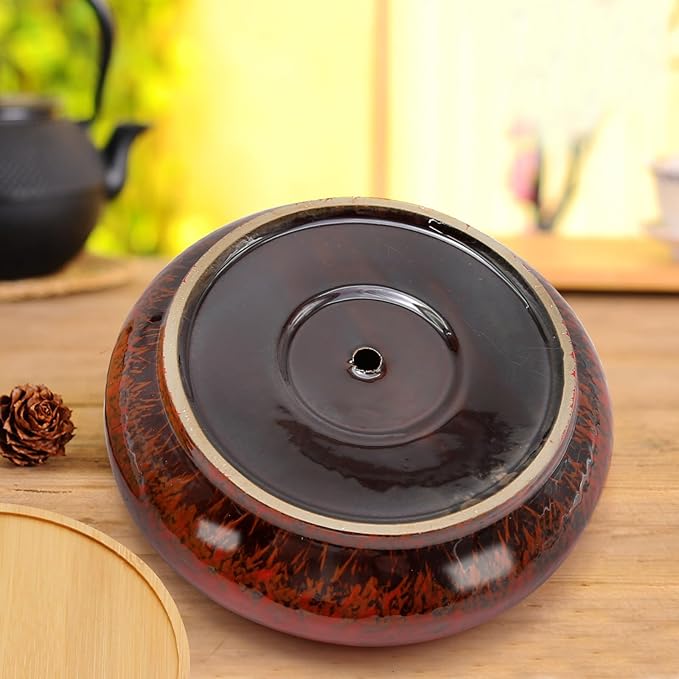 7.4 inch Ceramic Bonsai Pots with Trays Shallow Planters, Succulent Planters with Drainage Hole, Round Large Shallow Pots, Bonsai Pots Garden Decorative Cactus Stand Flower Container (Red)