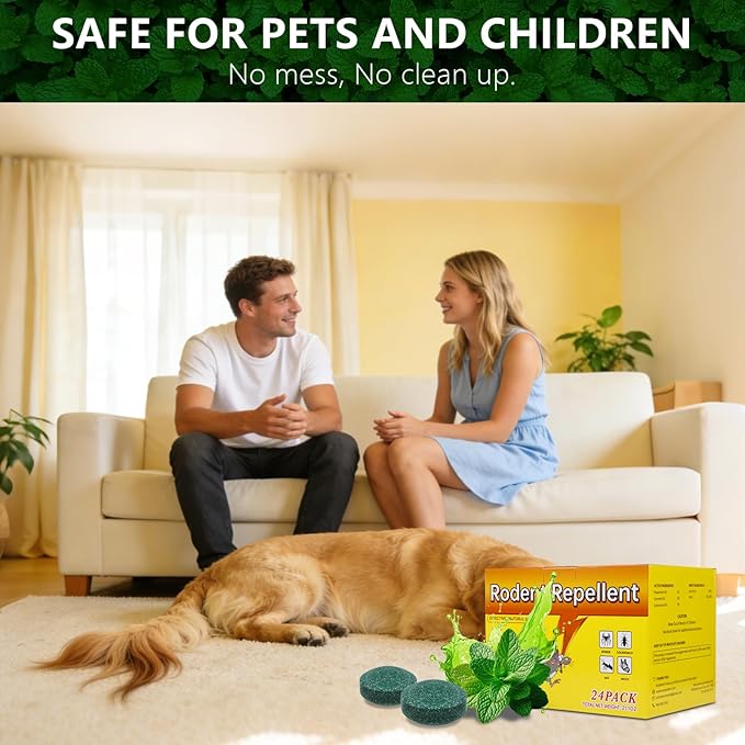 24 Pack Mouse Rodent Repellent, Peppermint Lemon Oil Mice Repellent for Squirrel Rats Spider Pests, Natural Deterrent for Kitchen, Warehouse, Car, Indoor, Outdoor, Safe for Pets Family