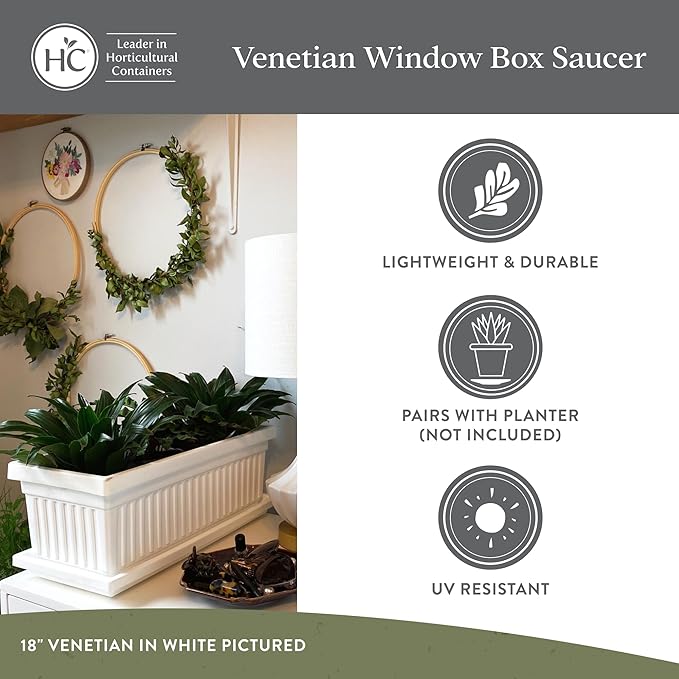 The HC Companies 29.5 Inch Venetian Rectangular Plant Saucer, Lightweight UV-Resistant Plastic Outdoor & Indoor Flower Pot Tray, 2-Pack Plant Pot Trays for Garden & Home Decor, Clay