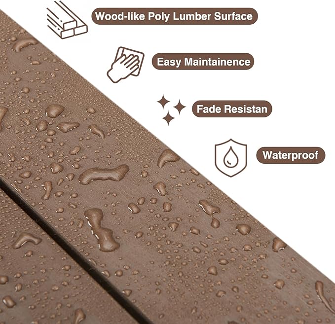 Outdoor Bench, Three Person Outdoor Poly Lumber Patio Backless Bench, Weatherproof Garden Bench that Never Rot and Fade, Suit for Garden, Porch and Park